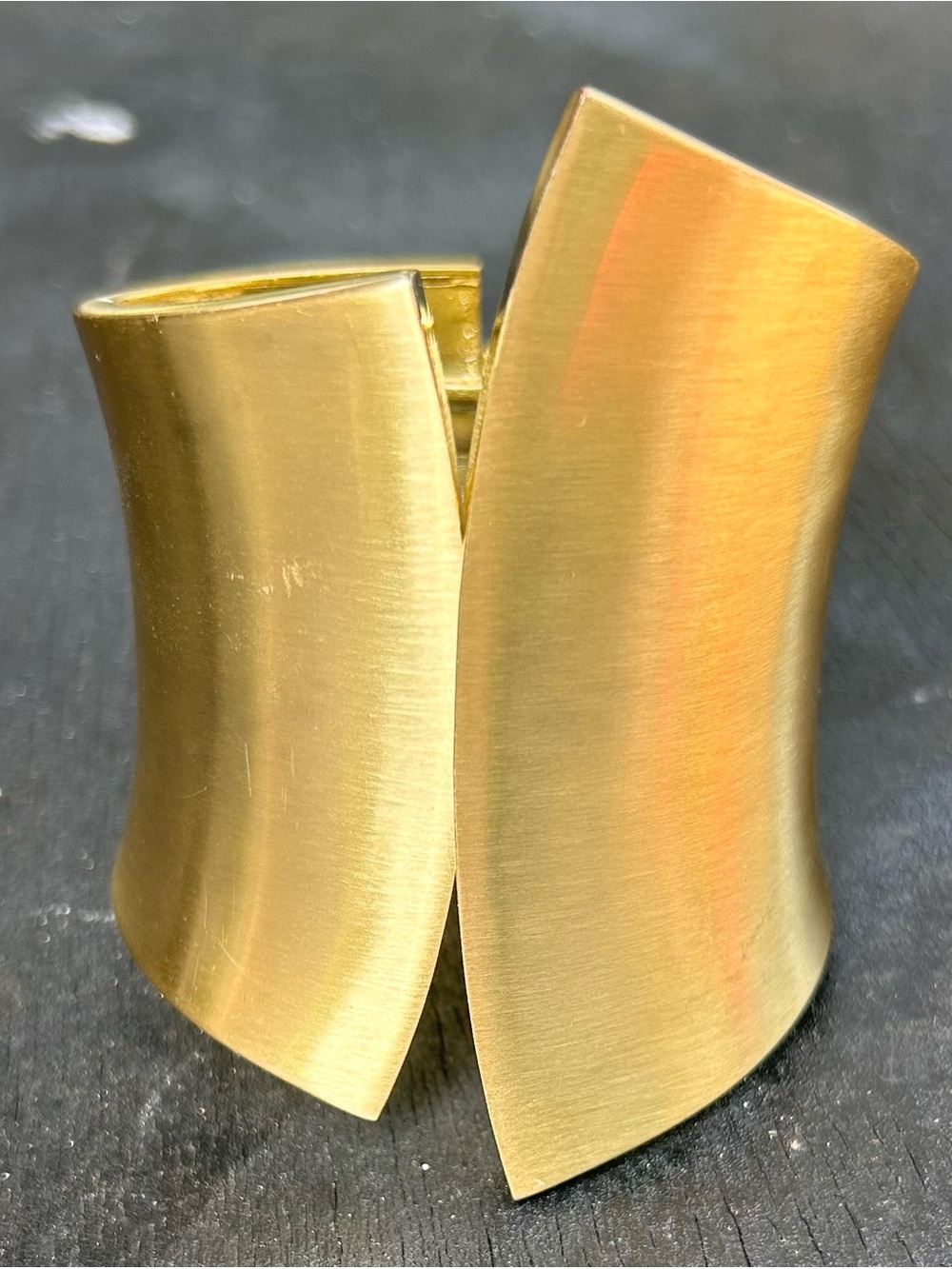 Gold Satin Brass Curved Statement Cuff Bracelet - Women Jewelry